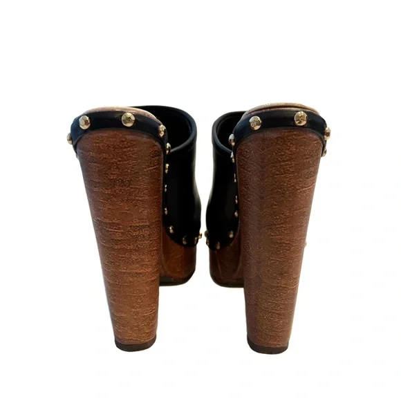 FSJ Black Studded Platform Mules with Wooden Heel NWT - Picture 7 of 10